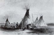 Karl Bodmer Lederzelte der Assiniboins nabe Fort oil on canvas